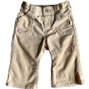 Baby Girl Khaki Corduroy Flare Pants with Heart Embroidery